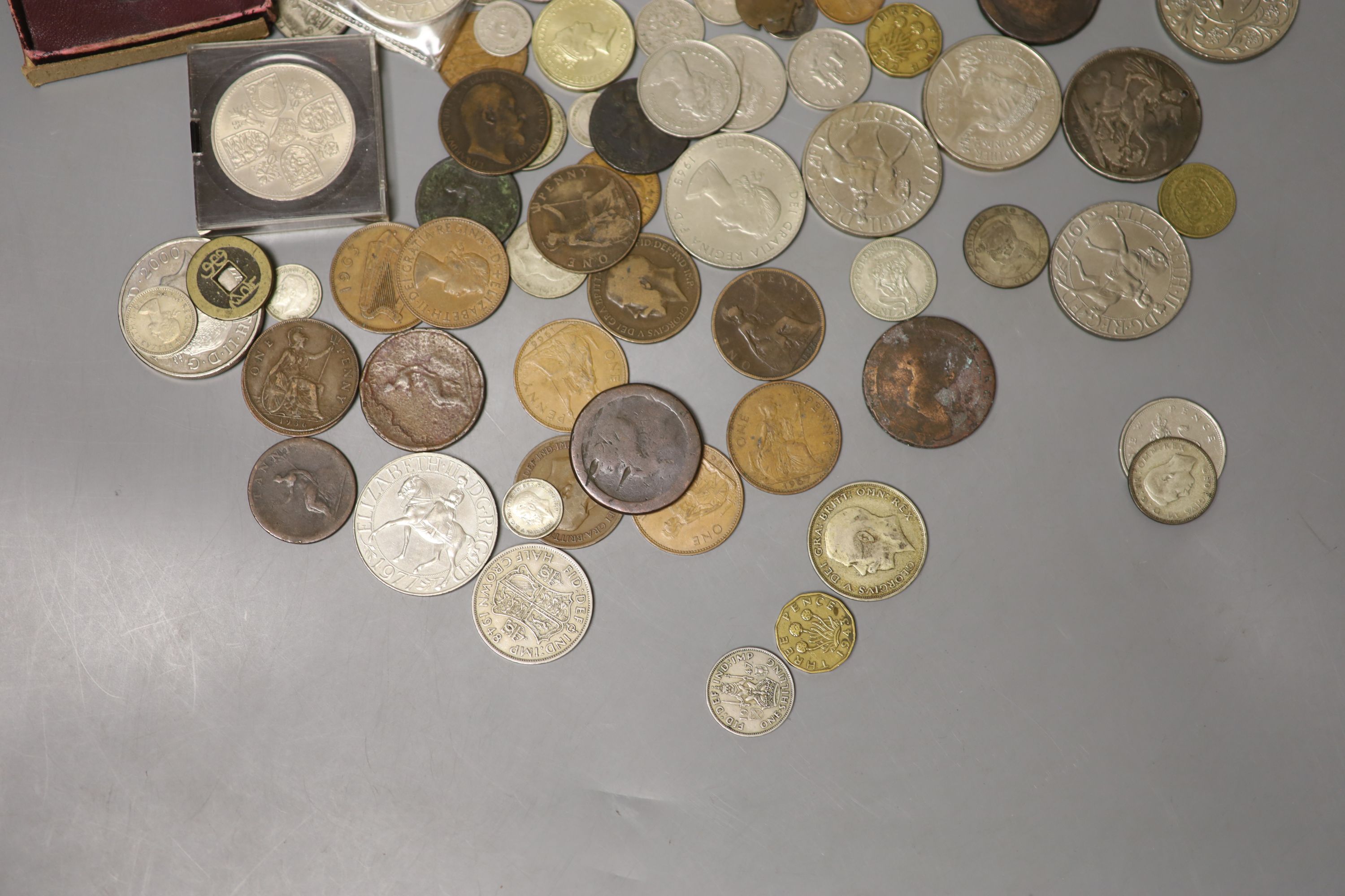 A quantity of silver proof crown and minor coins.